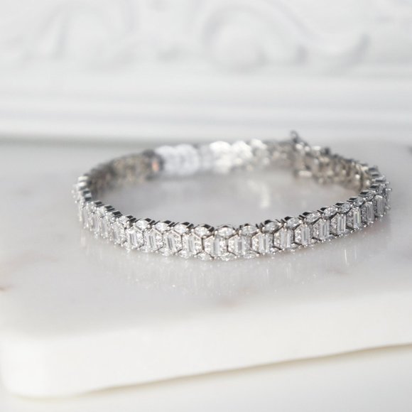 Vintage Jewelry - Vintage Silver CZ Tennis Bracelet 7 inch